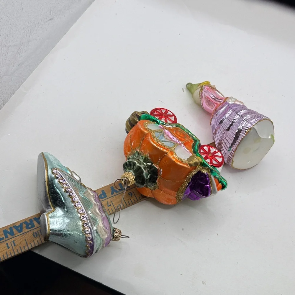 Vtg Polonaise Kurt Adler Cinderella Set 3 Glass Ornaments Christmas Collectible